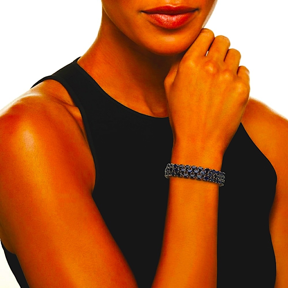 45.00 ct. t.w. Sapphire Multi-Row Bracelet in White Gold. 7"